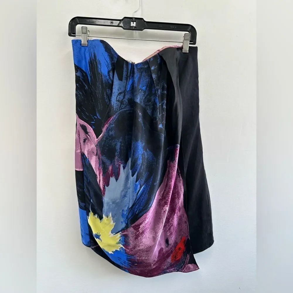 Tibi Vintage Multi-color 100% Silk Strapless Wrap Dress Sweetheart Neck Size 4 - Picture 7 of 11